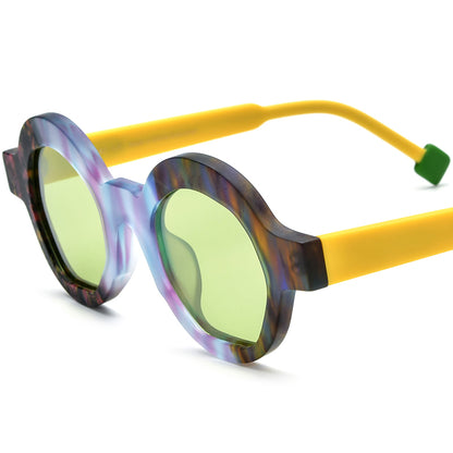 Retro Polarized Round Sunglasses - Matte Yellow Green Lens - MCROONS
