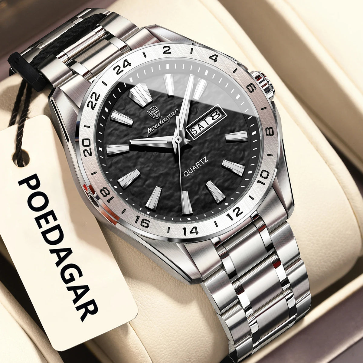 Poedagar 683 Men's Luxury Quartz Watch – Stainless Steel Band, Waterproof, Luminous, Date