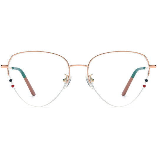 Oversized Cat Eye Titanium Optical Glasses Frame - MCROONS - Rose Gold front view