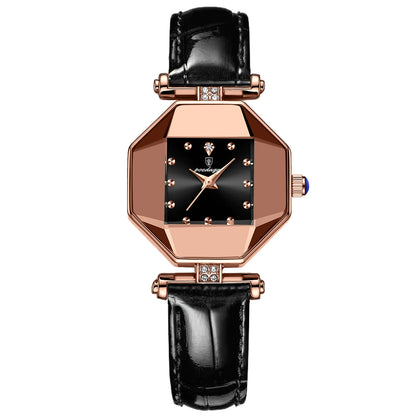 Poedagar 368 Women's Luxury Quartz Watch – Leather Strap, Waterproof