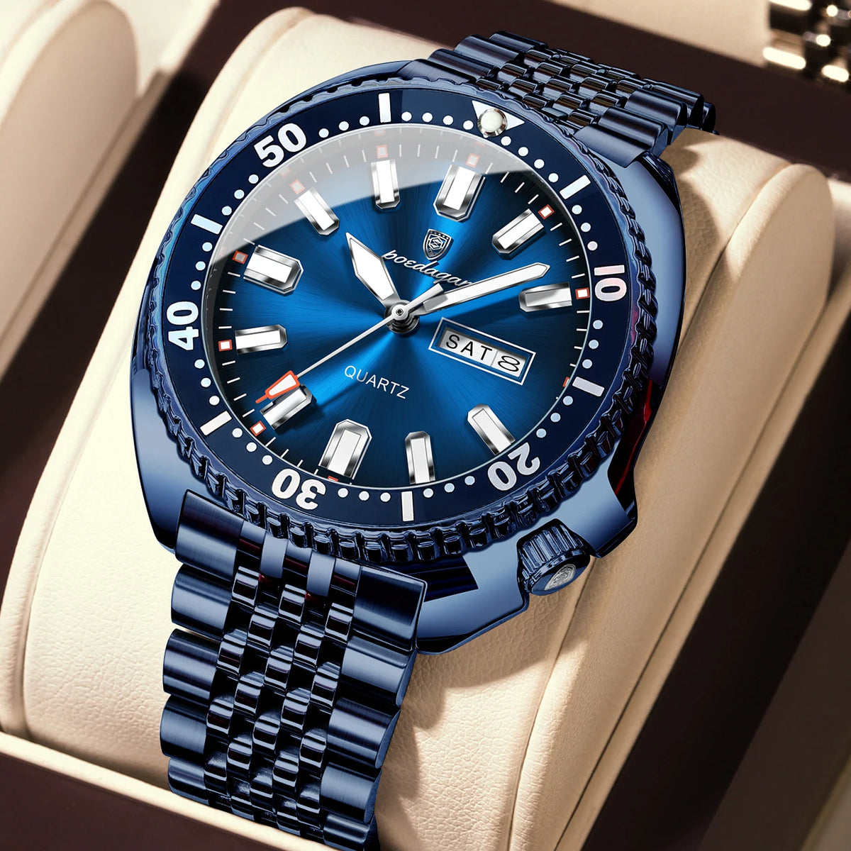 Poedagar 682 Men's Luxury Quartz Watch – Stainless Steel Band, Waterproof, Luminous, Date
