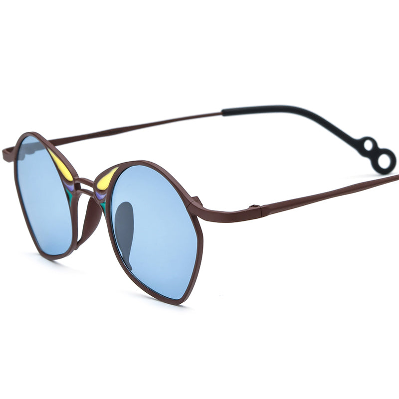 Colourful Titanium Irregular Polarised Sunglasses Fashion - Brown Frame Blue Lens - MCROONS