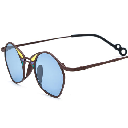 Colourful Titanium Irregular Polarised Sunglasses Fashion - Brown Frame Blue Lens - MCROONS