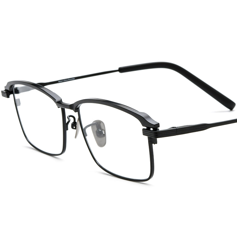 Half-Rim Square Titanium Optical Glasses Frame - Black - MCROONS
