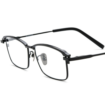 Half-Rim Square Titanium Optical Glasses Frame - Black - MCROONS