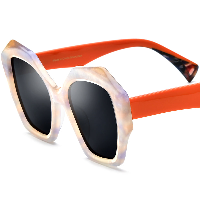 Oversized Cat Eye Acetate Polarized Sunglasses - Orange Temple Gray Lens - MCROONS