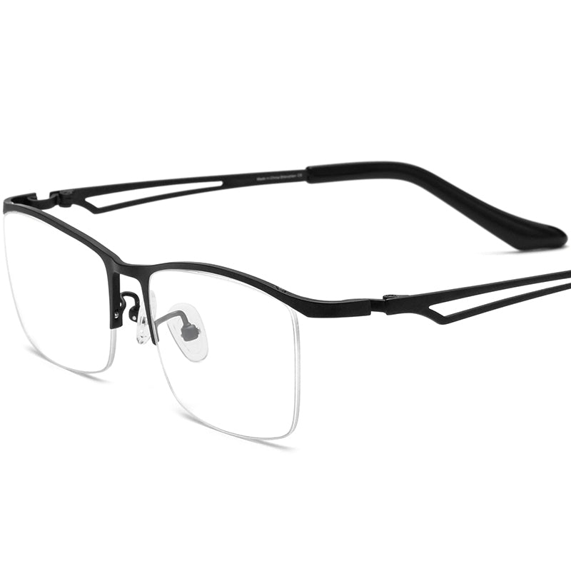 Half-Rim Square Titanium Optical Glasses Frame - Black - MCROONS
