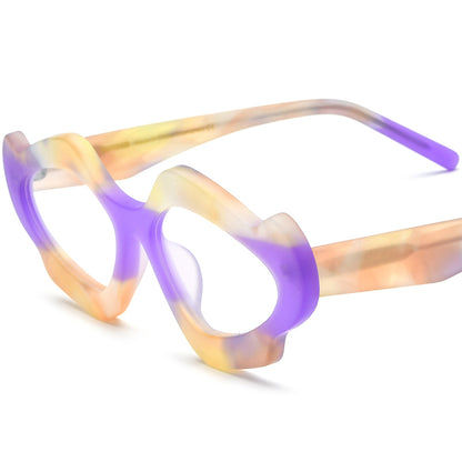 Retro Multicolour Cat Eye Matte Acetate Optical Glasses Frame - Purple - MCROONS