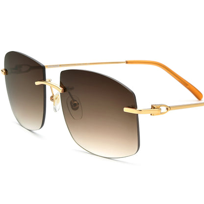 Rimless Square Metal Alloy Sunglasses with Gradient Lens - Gold Tea - MCROONS
