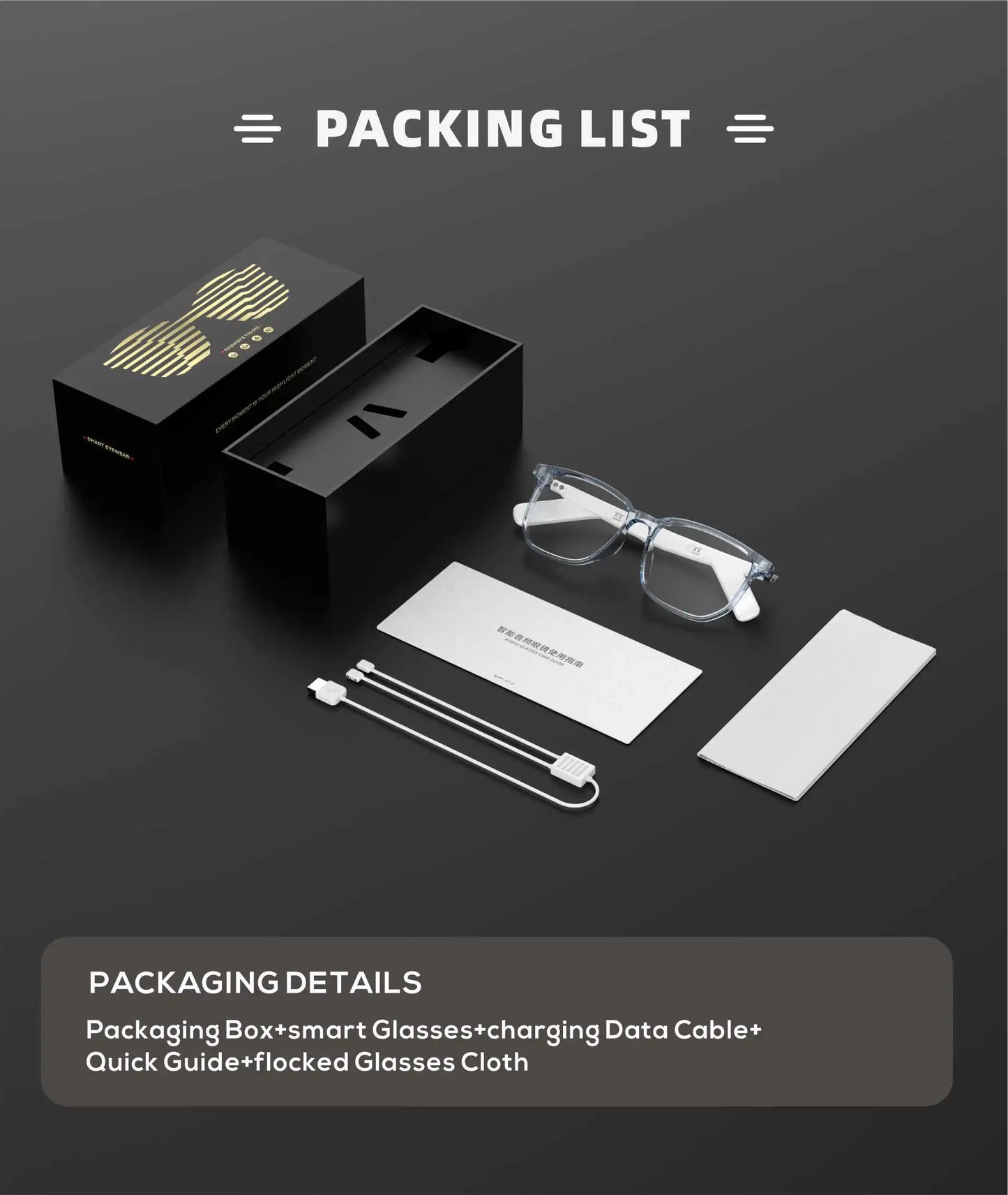 Audio glasses box contents