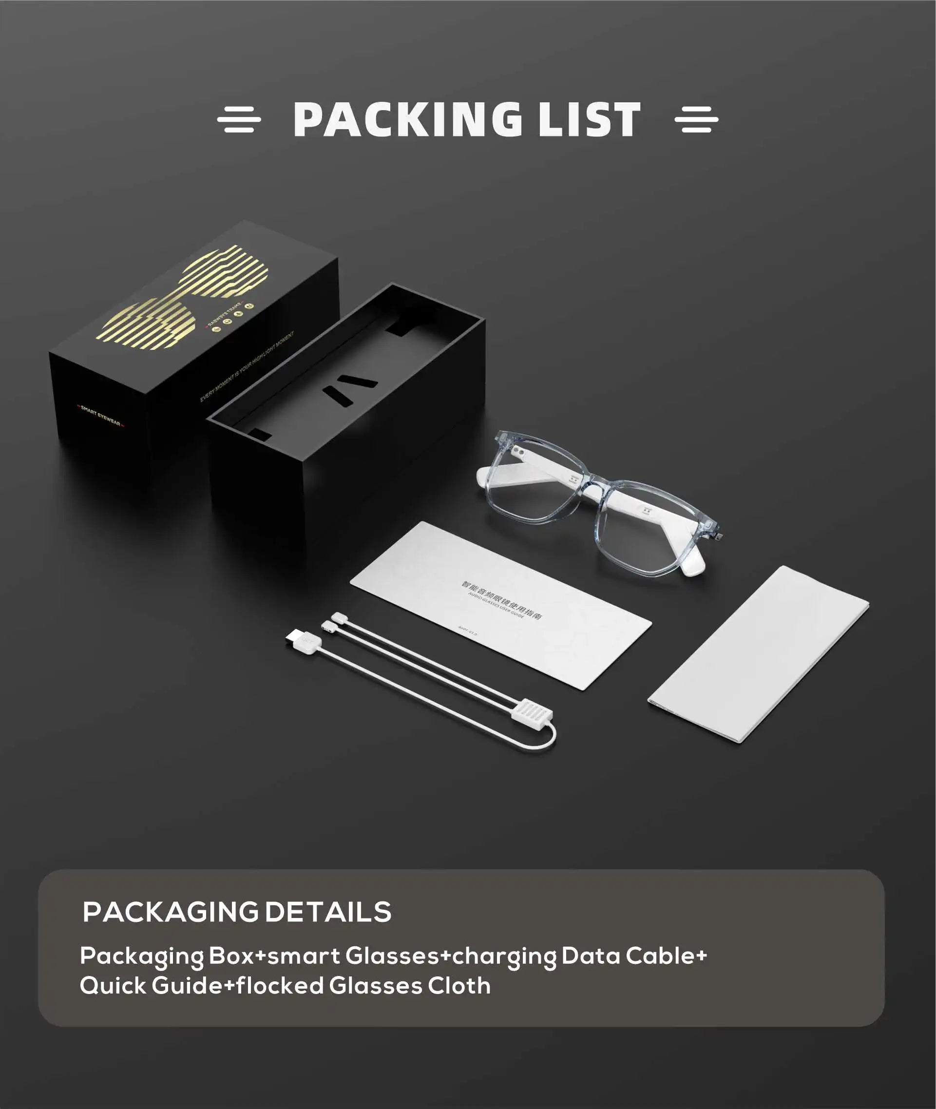 Audio glasses box contents