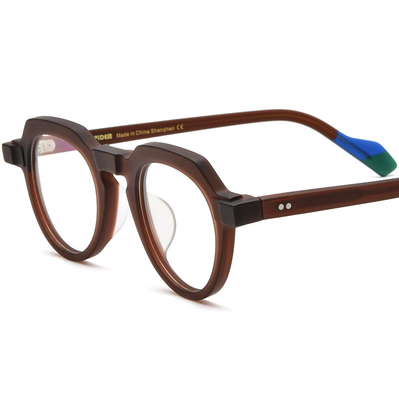 Retro Polygon Acetate Optical Glasses Frame - Brown - MCROONS