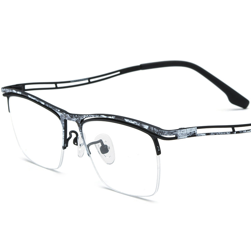 Ultralight Titanium Half-Rim Square Optical Glasses - Black White - MCROONS