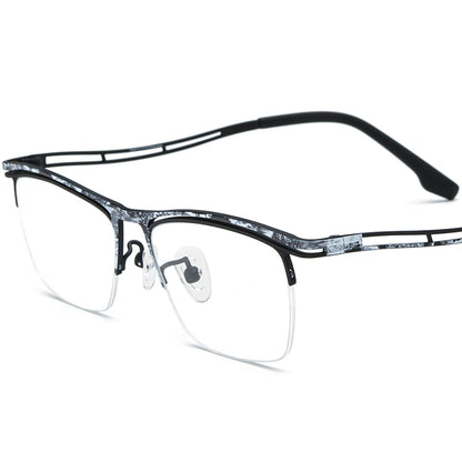 Ultralight Titanium Half-Rim Square Optical Glasses - Black White - MCROONS