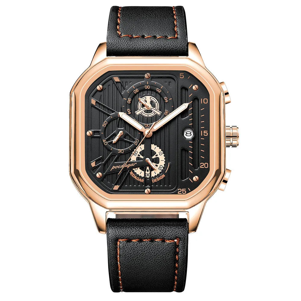Poedagar 628 Men's Sport Chronograph Quartz Watch – Leather Strap, Waterproof, Luminous, Date