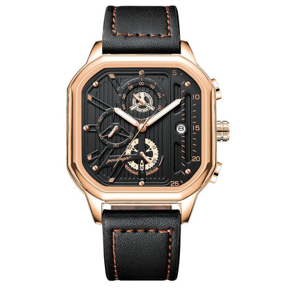 Poedagar 628 Men's Sport Chronograph Quartz Watch – Leather Strap, Waterproof, Luminous, Date