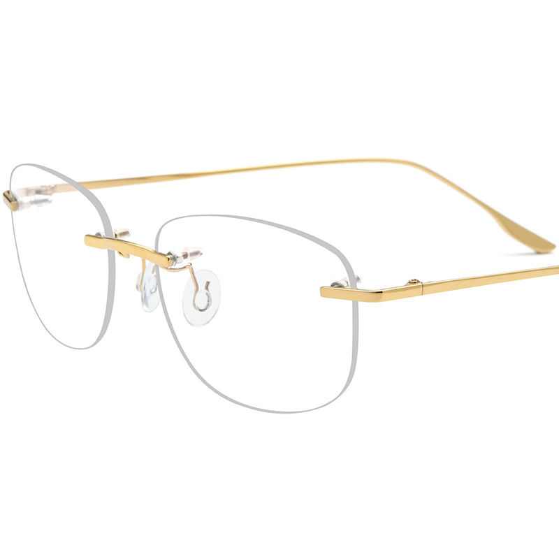Rimless Titanium Alloy Square Optical Glasses - Gold - MCROONS