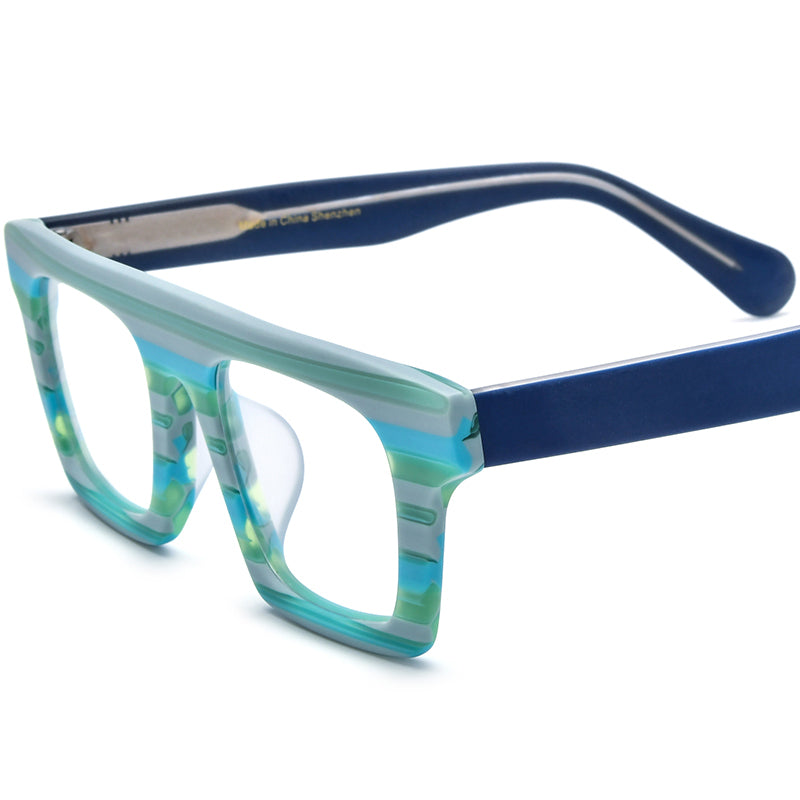 Matte Acetate Square Optical Glasses Frame Retro - Blue Stripe - MCROONS