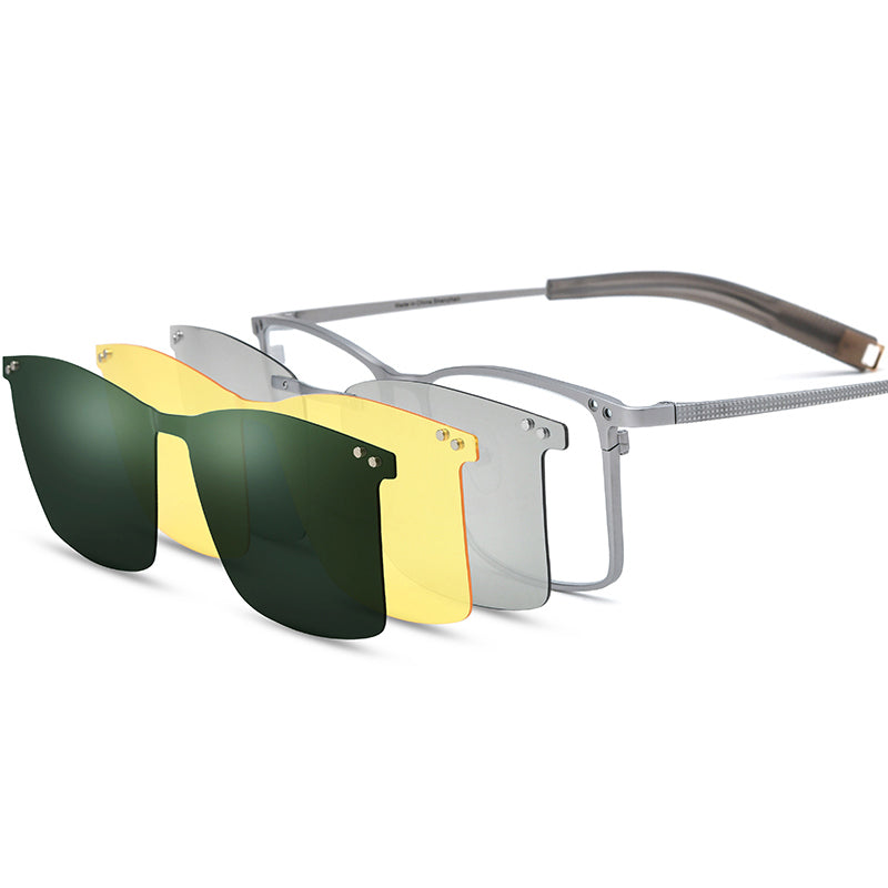 Pure Titanium Semi-Rimless Glasses Frame with Magnetic Clip-On Lenses - Silver - MCROONS