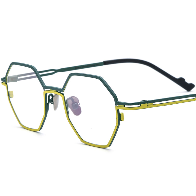 Titanium Octagonal Optical Glasses Frame Vintage - Green Gold - MCROONS