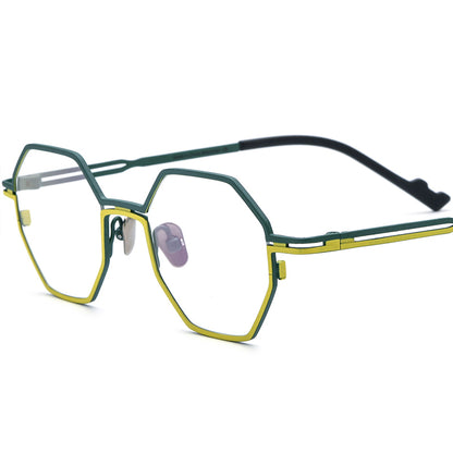 Titanium Octagonal Optical Glasses Frame Vintage - Green Gold - MCROONS