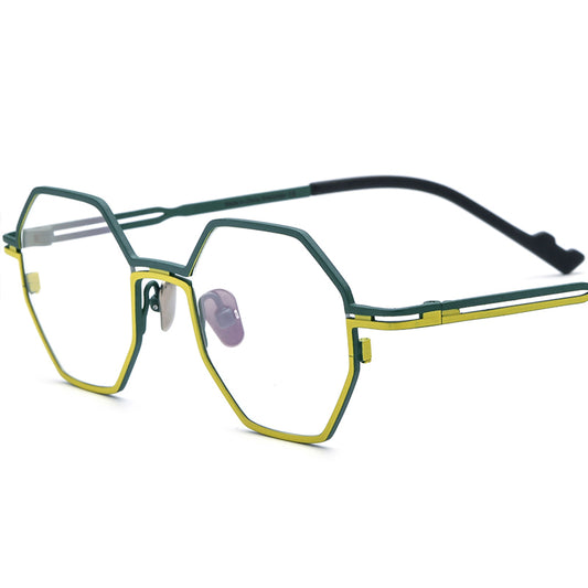 Titanium Octagonal Optical Glasses Frame Vintage - Green Gold - MCROONS