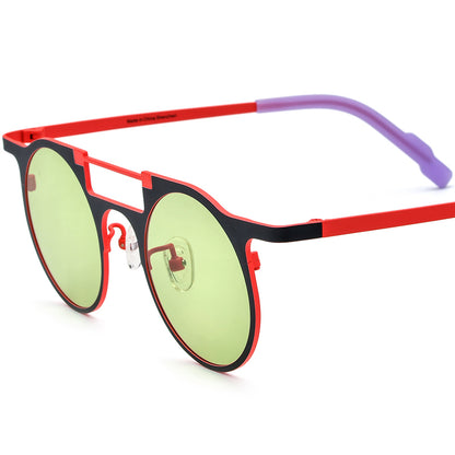 Colourful Titanium Round Polarised Sunglasses Retro - Black Red Green Lens - MCROONS