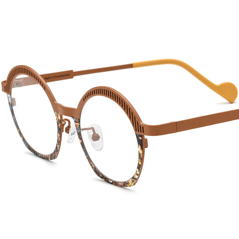 Titanium Oval Optical Glasses Frame Fashionable - Brown - MCROONS