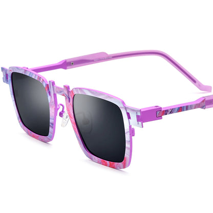 Print Titanium Square Sunglasses - Pink - MCROONS