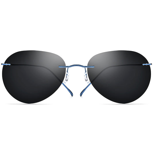 Rimless Titanium Pilot Sunglasses - Blue Grey - MCROONS - Front View