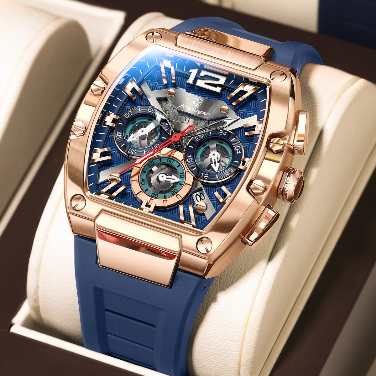 Poedagar 9051 Men's Luxury Chronograph Quartz Watch – Silicone Strap, Waterproof, Luminous, Date