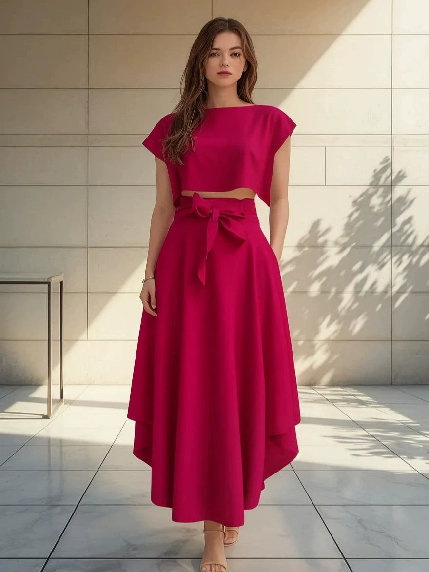 Tie-waist crop top and maxi skirt co-ord set colour - MCROONS