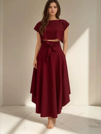 Tie-waist crop top and maxi skirt co-ord set colour - MCROONS