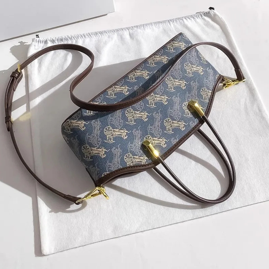 Brown and Blue PU Leather Tote Shoulder Bag for Ladies Summer Style