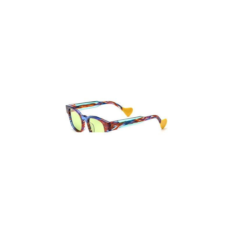 Vintage Multicolour Acetate Square Polarized Sunglasses - Blue Green Lens - MCROONS