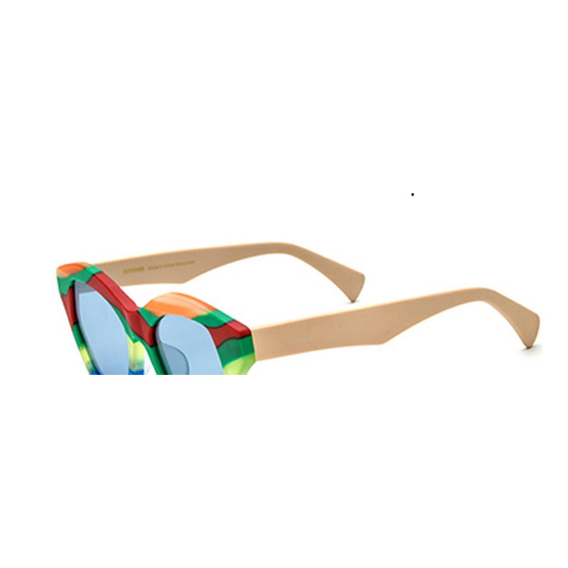 Oversized Matte Acetate Cat Eye Polarized Sunglasses - Green Blue Lens - MCROONS