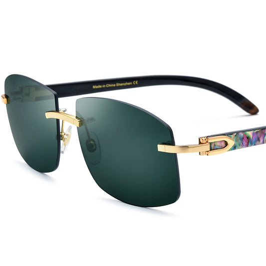 Rimless Square Sunglasses with Horn and Shell Temple - Green - MCROONS