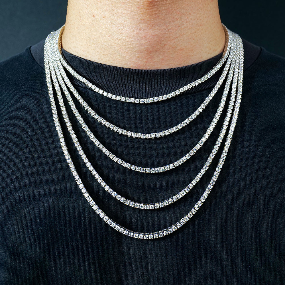 925 Sterling Silver GRA Lab Grown Diamond Moissanite VVS Tennis Iced Out 3mm Necklace Chain for Women Men