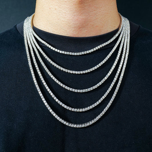 925 Sterling Silver GRA Lab Grown Diamond Moissanite VVS Tennis Iced Out 3mm Necklace Chain for Women Men