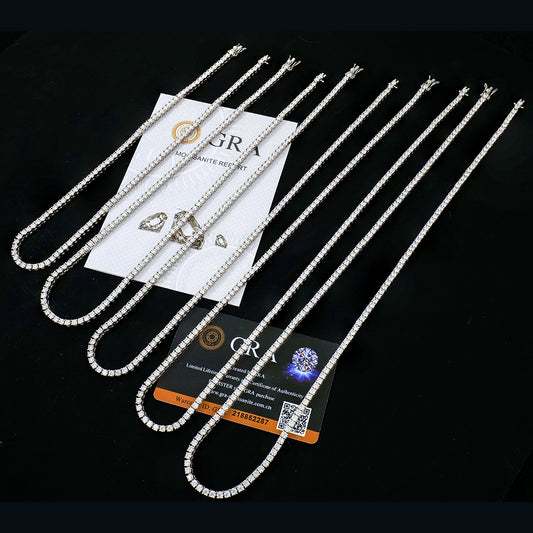 925 Sterling Silver GRA Lab Grown Diamond Moissanite VVS Tennis Iced Out 3mm Necklace Chain for Women Men