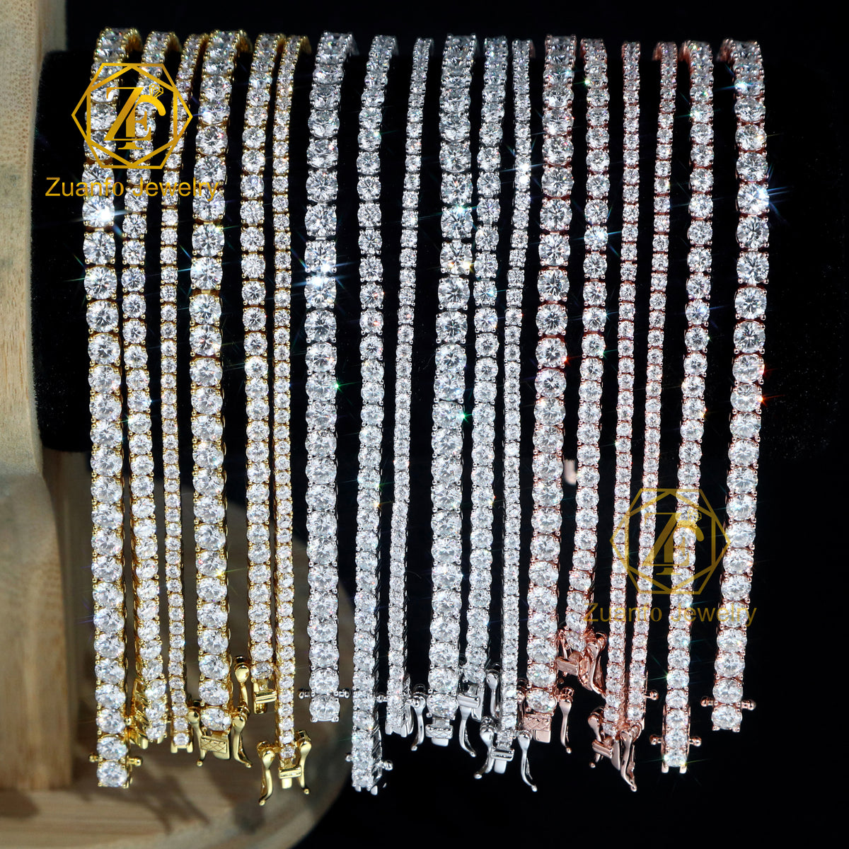 MCROONS luxury silver VVS moissanite tennis chain necklace and bracelet with 2mm to 5mm stones, fine jewelry for men and women