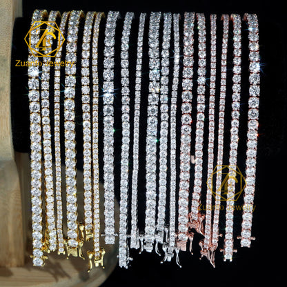 MCROONS luxury silver VVS moissanite tennis chain necklace and bracelet with 2mm to 5mm stones, fine jewelry for men and women