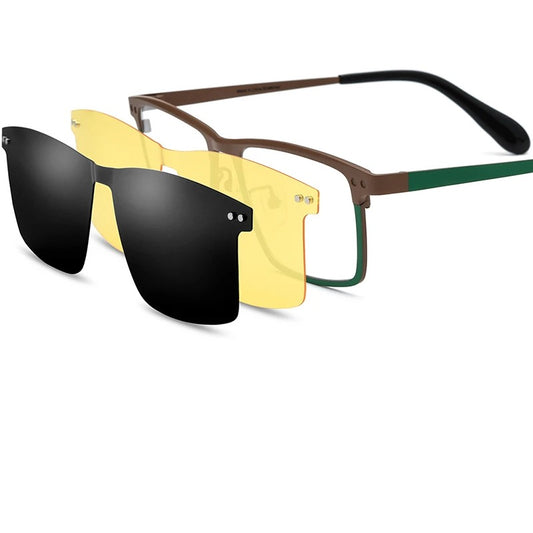MCROONS Square Titanium Glasses with clip-on lens