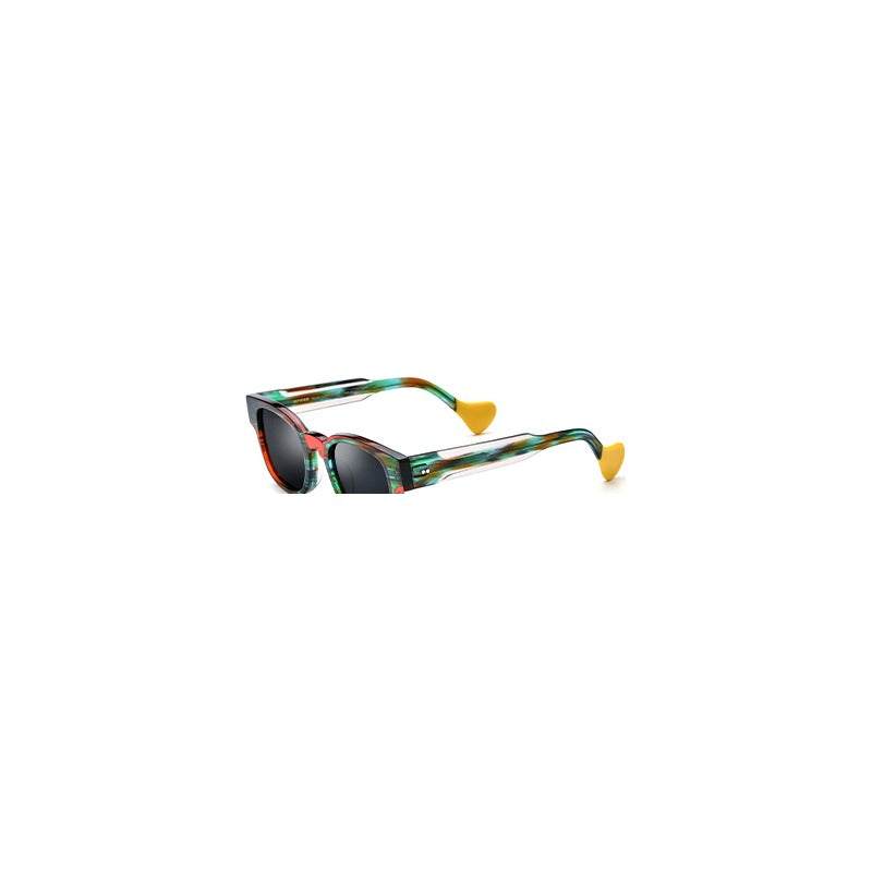 Vintage Multicolour Acetate Square Polarized Sunglasses - Red Gray Lens - MCROONS