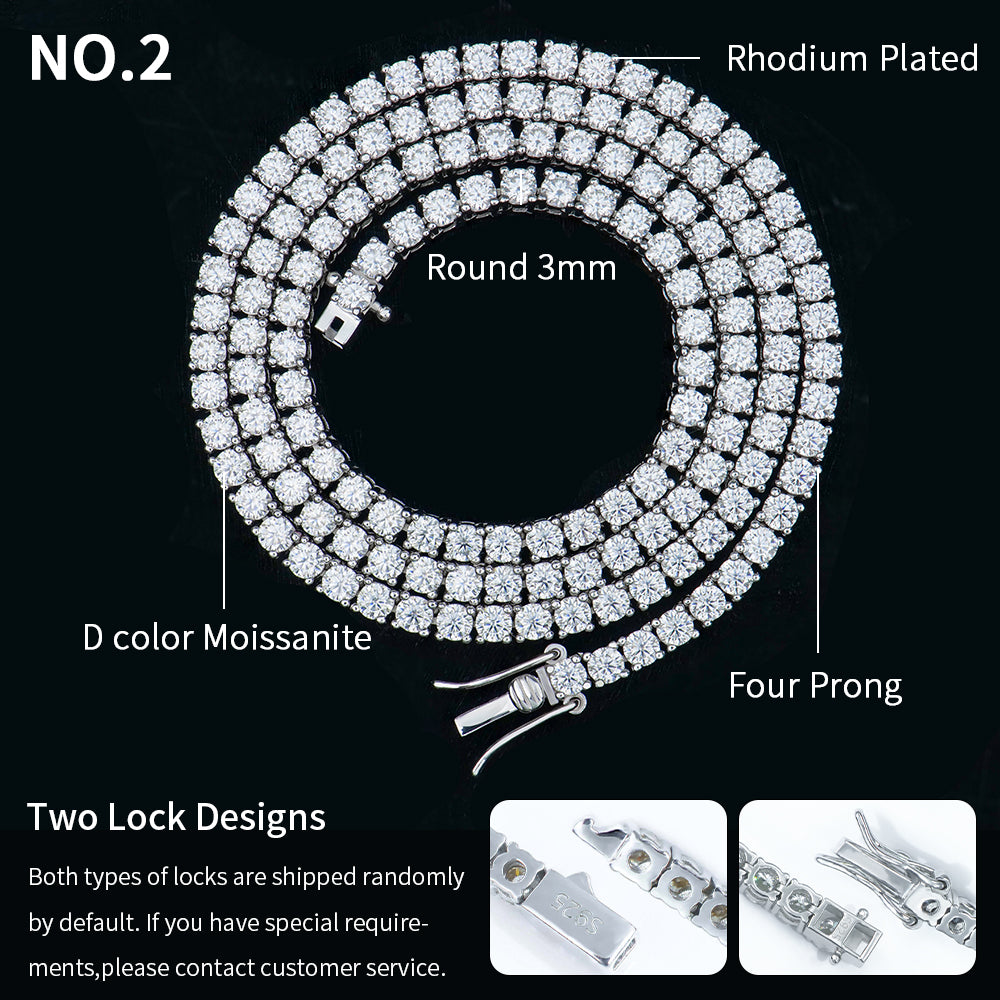 925 Sterling Silver GRA Lab Grown Diamond Moissanite VVS Tennis Iced Out 3mm Necklace Chain for Women Men