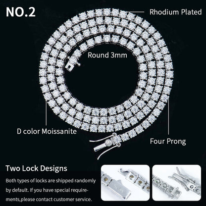925 Sterling Silver GRA Lab Grown Diamond Moissanite VVS Tennis Iced Out 3mm Necklace Chain for Women Men