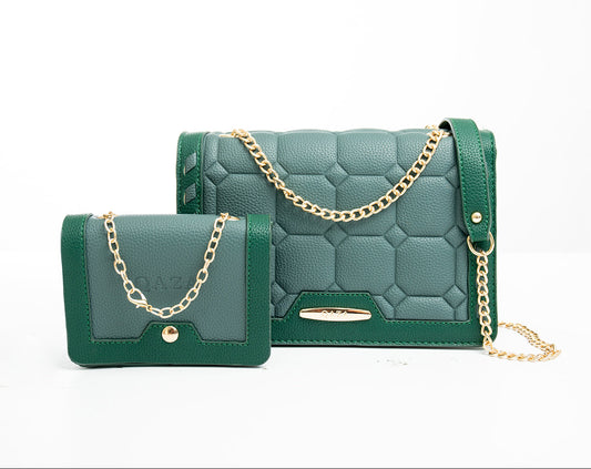 Luxury Women's Colour Block PU Leather Single Strap Shoulder Bag Set with Vintage Chain Crossbody Bag and Coin Purse