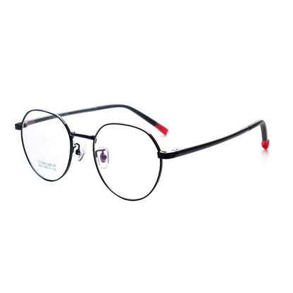 MCROONS kids black round eyeglasses with retro red accents, featuring a classic frame design and colorful variant options.