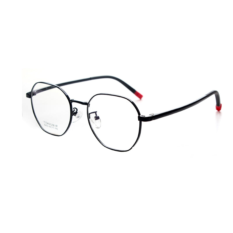 MCROONS kids' octagonal metal eyeglasses with black temple contrast frames in silver, rose gold, pink, cyan, and black.