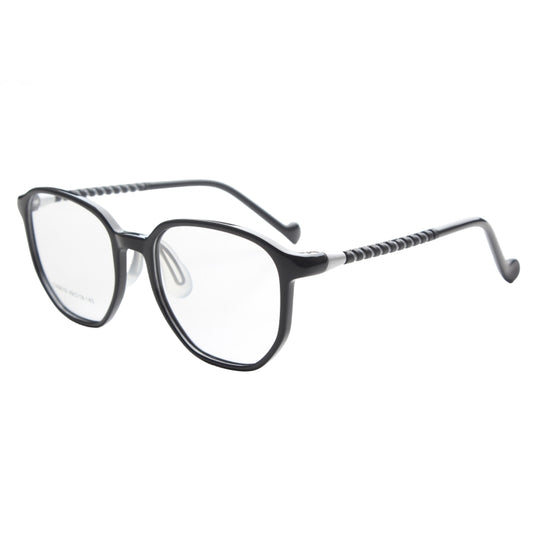 MCROONS Kids' Clear Geometric Glasses for Boys and Girls — Gold Striped Temple Acetate Frames in Pink, Black, Clear, Light Blue and Navy